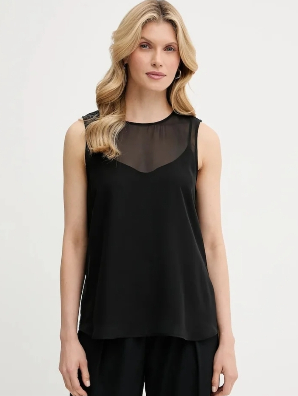 Calvin Klein Black Sleeveless Sheer Yoke Camisole Tank Top 2pc